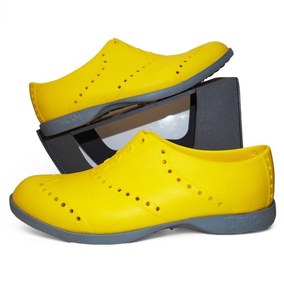 Biion Spikeless Rubber Wingtip Slip-on Golf Shoes Yellow / Grey Women's 7 - Picture 1 of 11